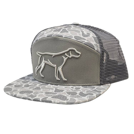Grey Backwoods Camo 7 Panel Hat