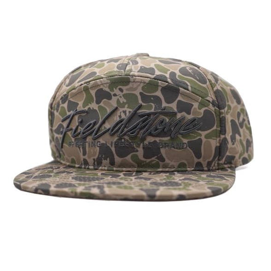 7 Panel Full Backwoods Camo Grey Logo Hat