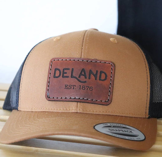 Personalized City Leather Patch on Trucker Hat